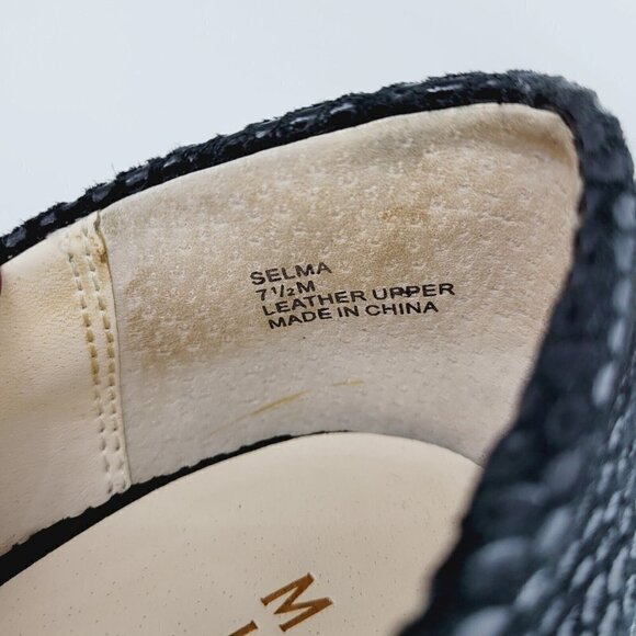 Michael by Michael Shannon Black Leather Peep Toe 4" Heels Snakeskin Texture 7.5 - Picture 13 of 13